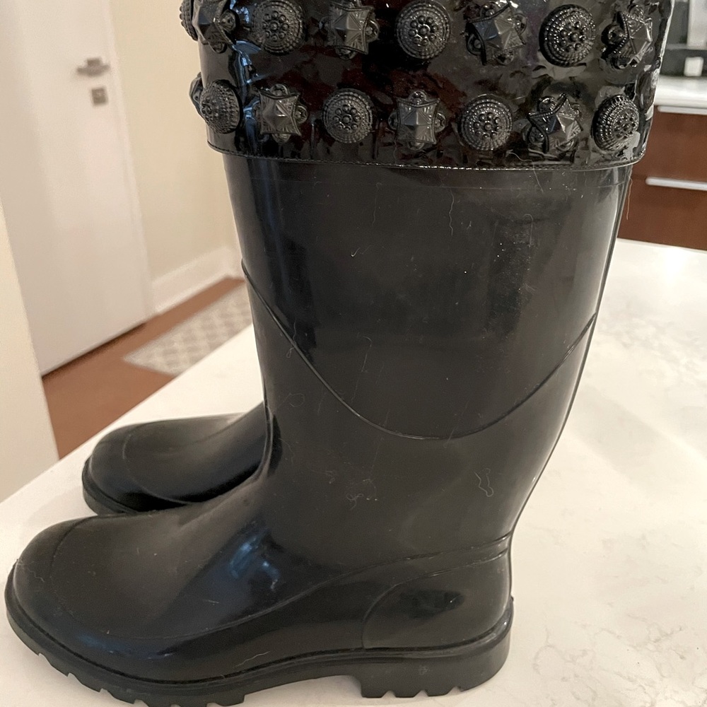 BURBERRY black studded rain boots
